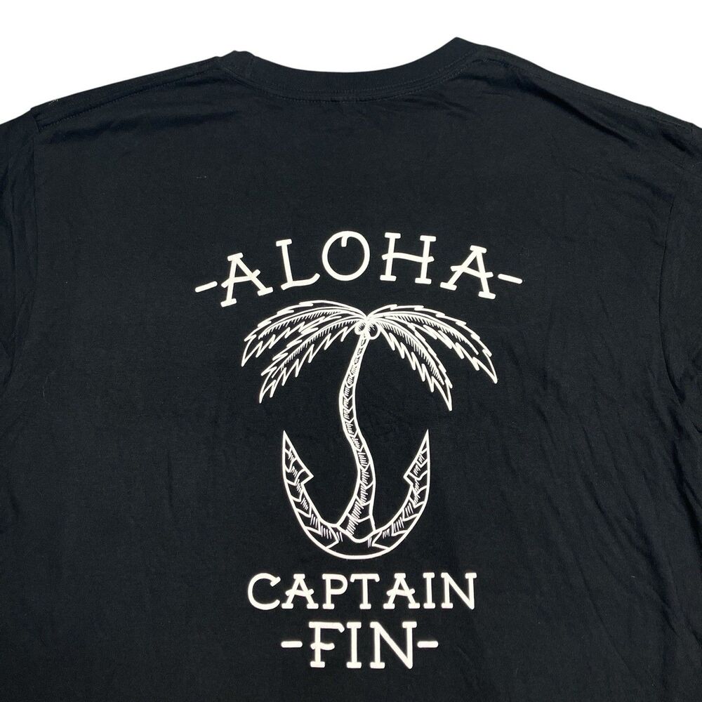 Captain Fin T Shirt Mens L Black Cotton Aloha Palm Tree Anchor Nautical Surf